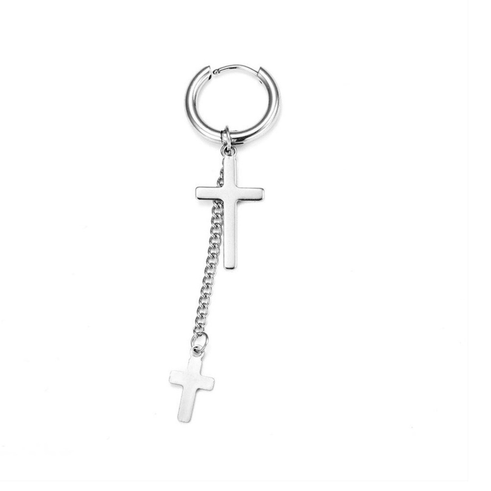 Stainless Steel Double Cross Hanging Earring!